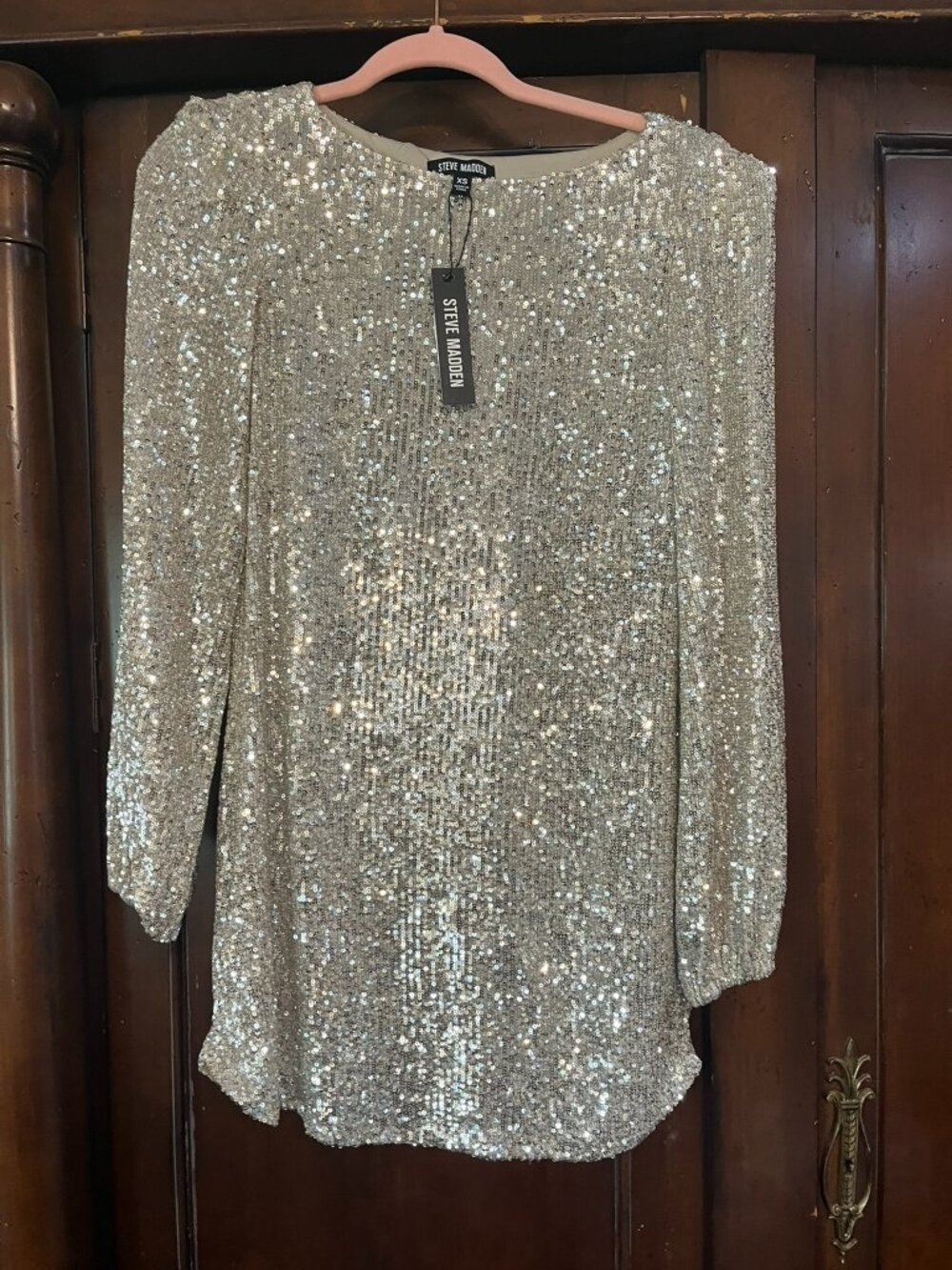 Steve Madden Dolorean Silver Sequin Dress